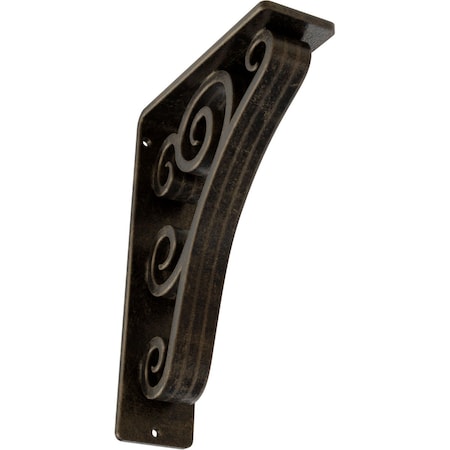 Ekena Millwork Tristan Wrought Iron Bracket, (Triple center brace), Antiqued Pale Gold 2"W x 5 1/2"D x 8"H BKTM02X05X08TTNAPG